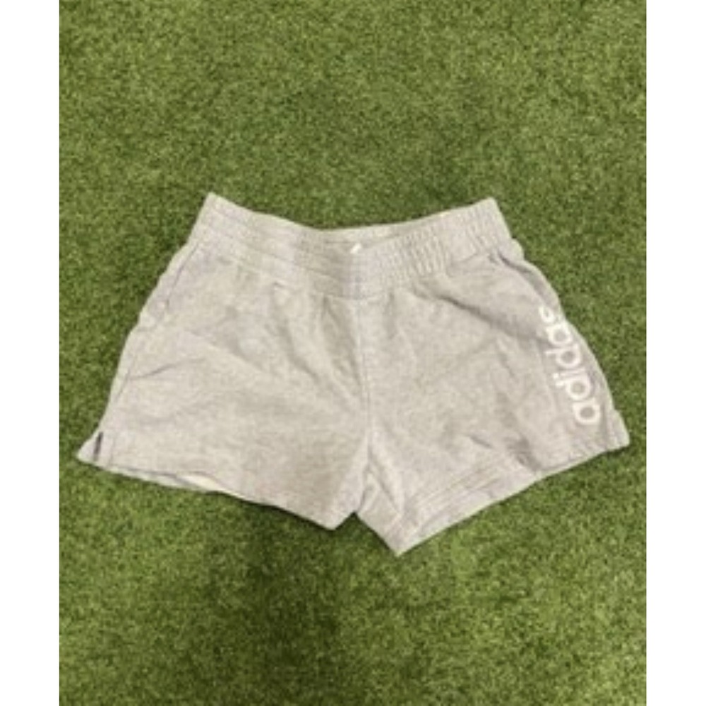 Adidas Athletic Sweat Short Women Medium Gray Logo Elastic Waist Pull-On Running